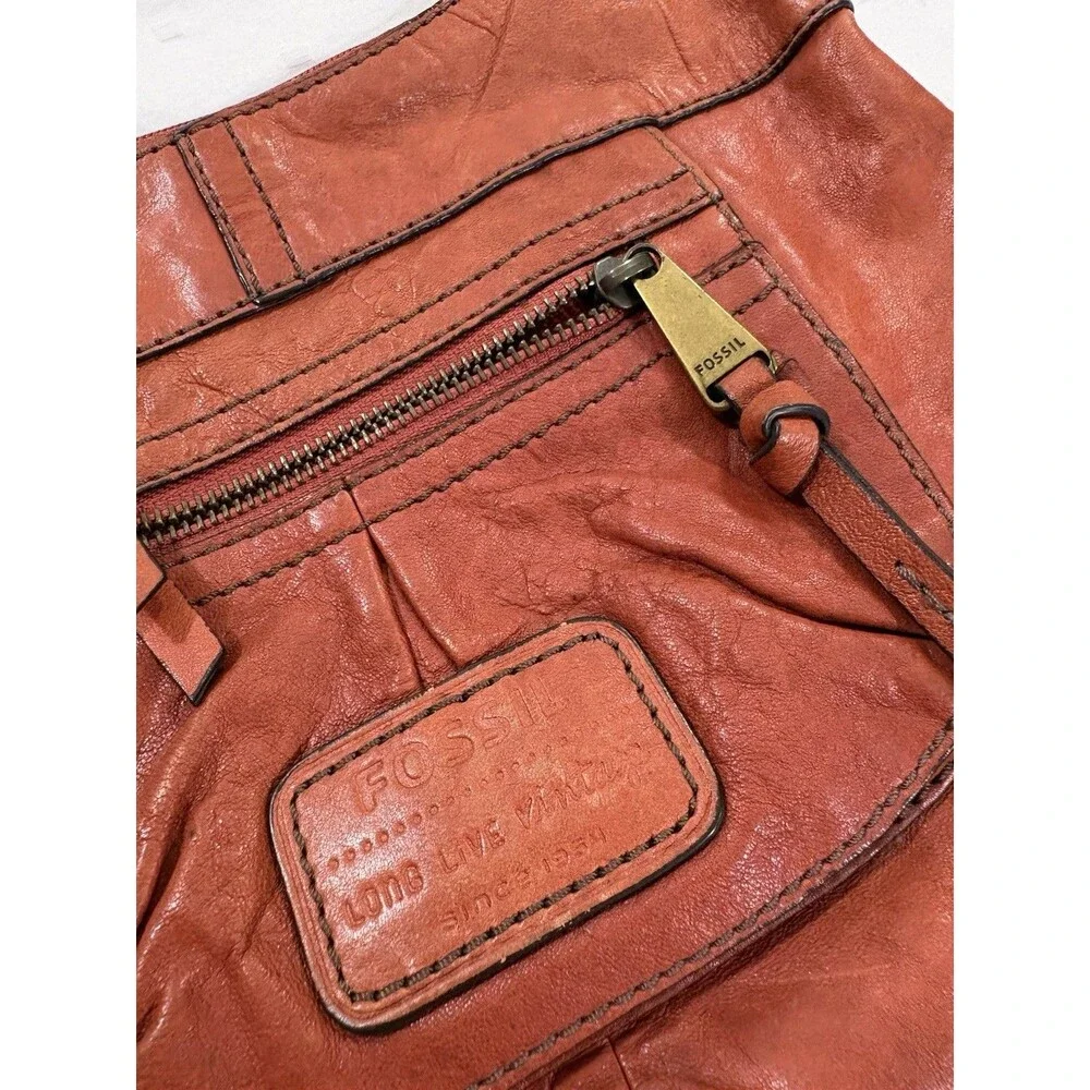 Authentic Vintage Fossil Long Live Vintage Orange Leather Hobo Bag ZB4407